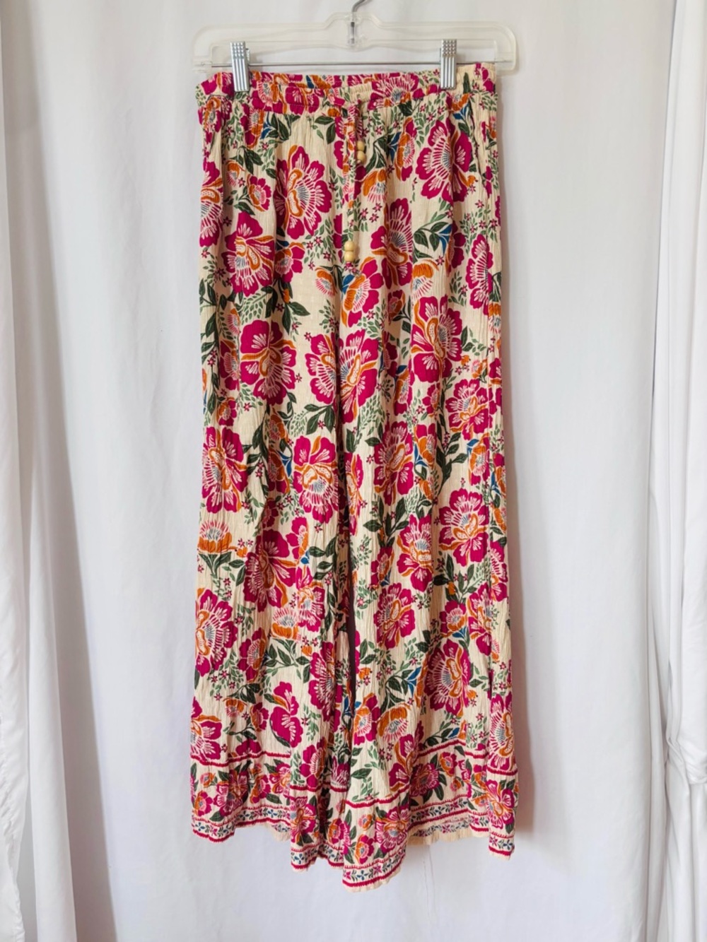 Nicole Miller Artelier Floral Wide Leg Pants Cream Sz M